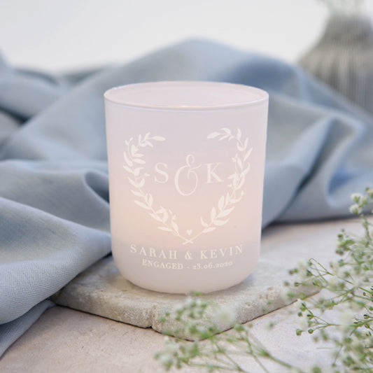 Personalised Engagement Tealight Holder: Botanical Etched Glass