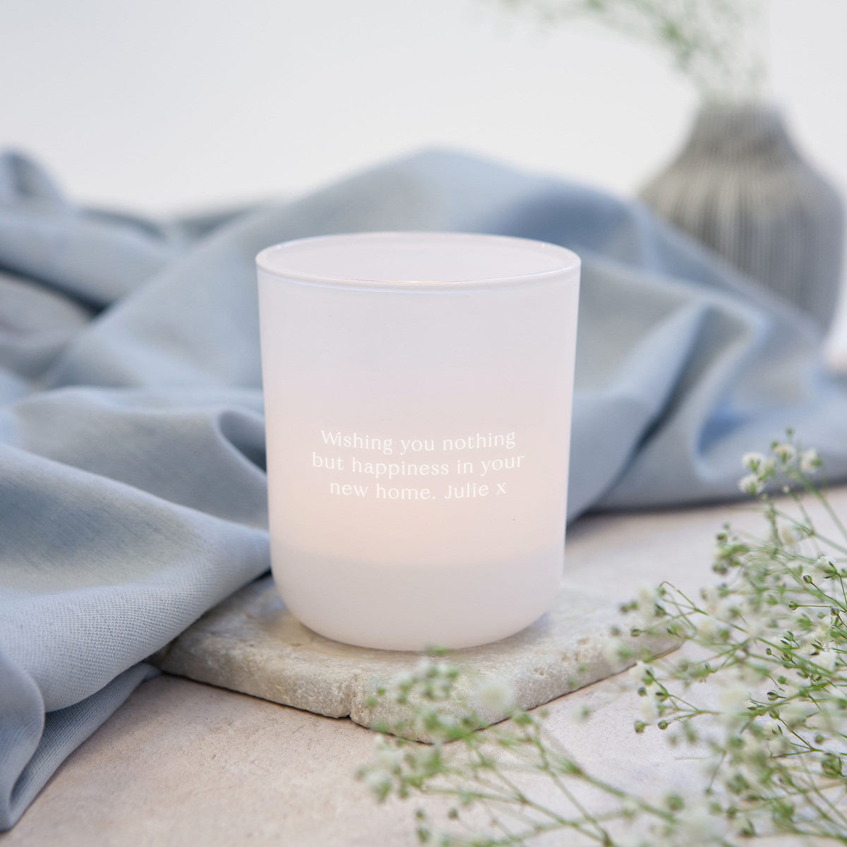 New Home Keepsake Gift Personalised Tea Light Holder with Candles