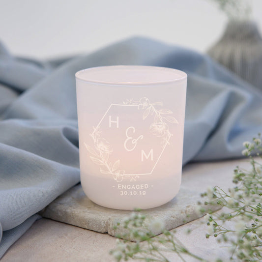 Personalised Engagement Tealight Holder Gift Set: Soy Wax Candles